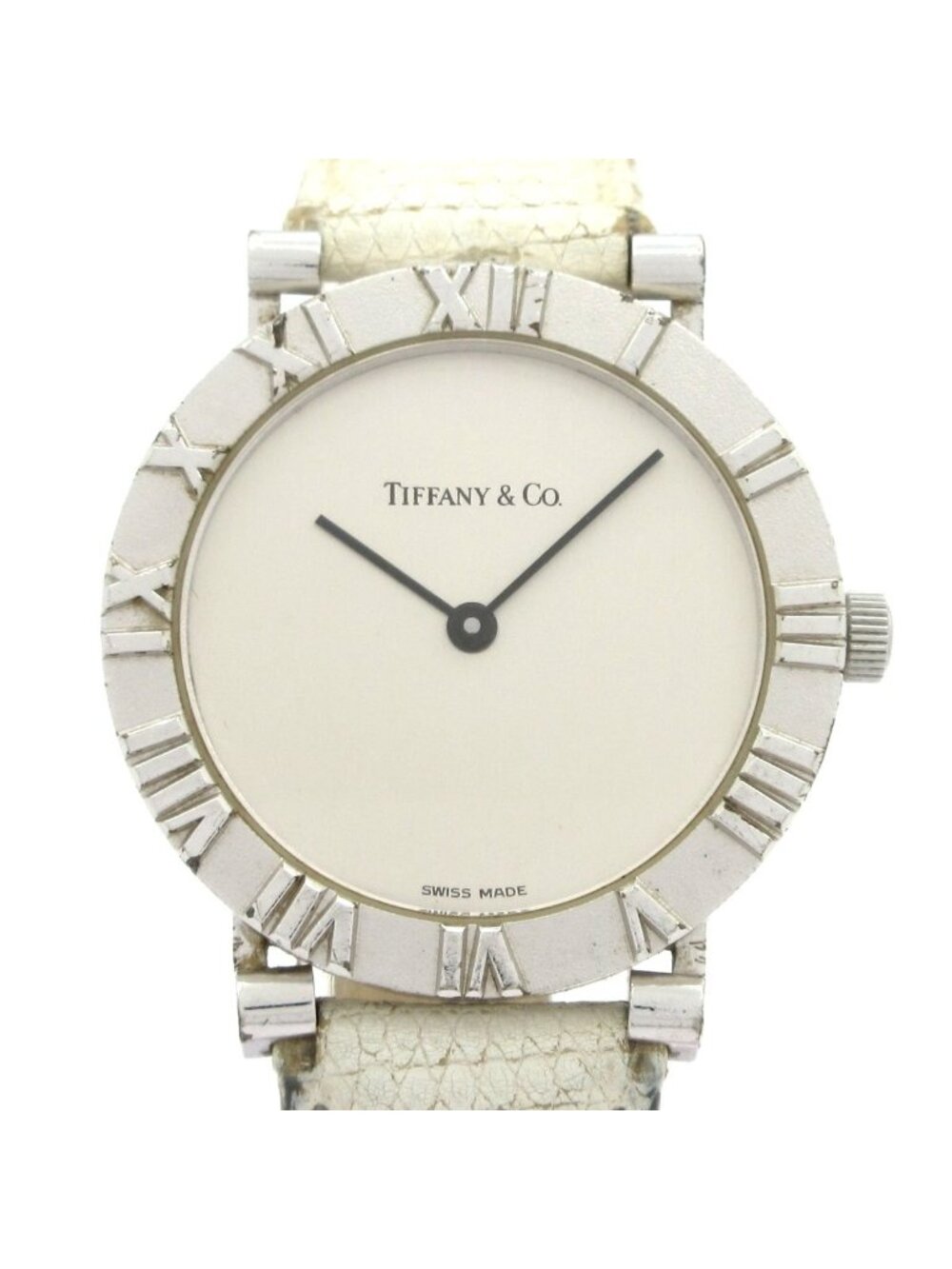 Tiffany & Co Watch Atlas Round Third Party Leather Strap Embossed Silver